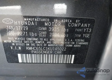 2019 Hyundai Ioniq Hybrid Blue from USA, damaged, VIN KMHC65LC1KU145022